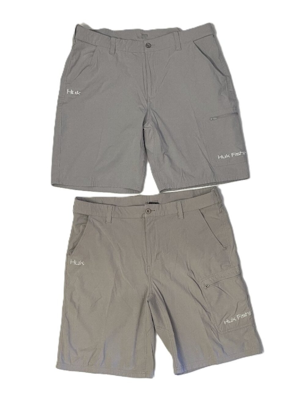 Huk Shorts Men's XXL Gray Tan 10" Inseam Lot 2 Cargo Fishing Performance Stretch
